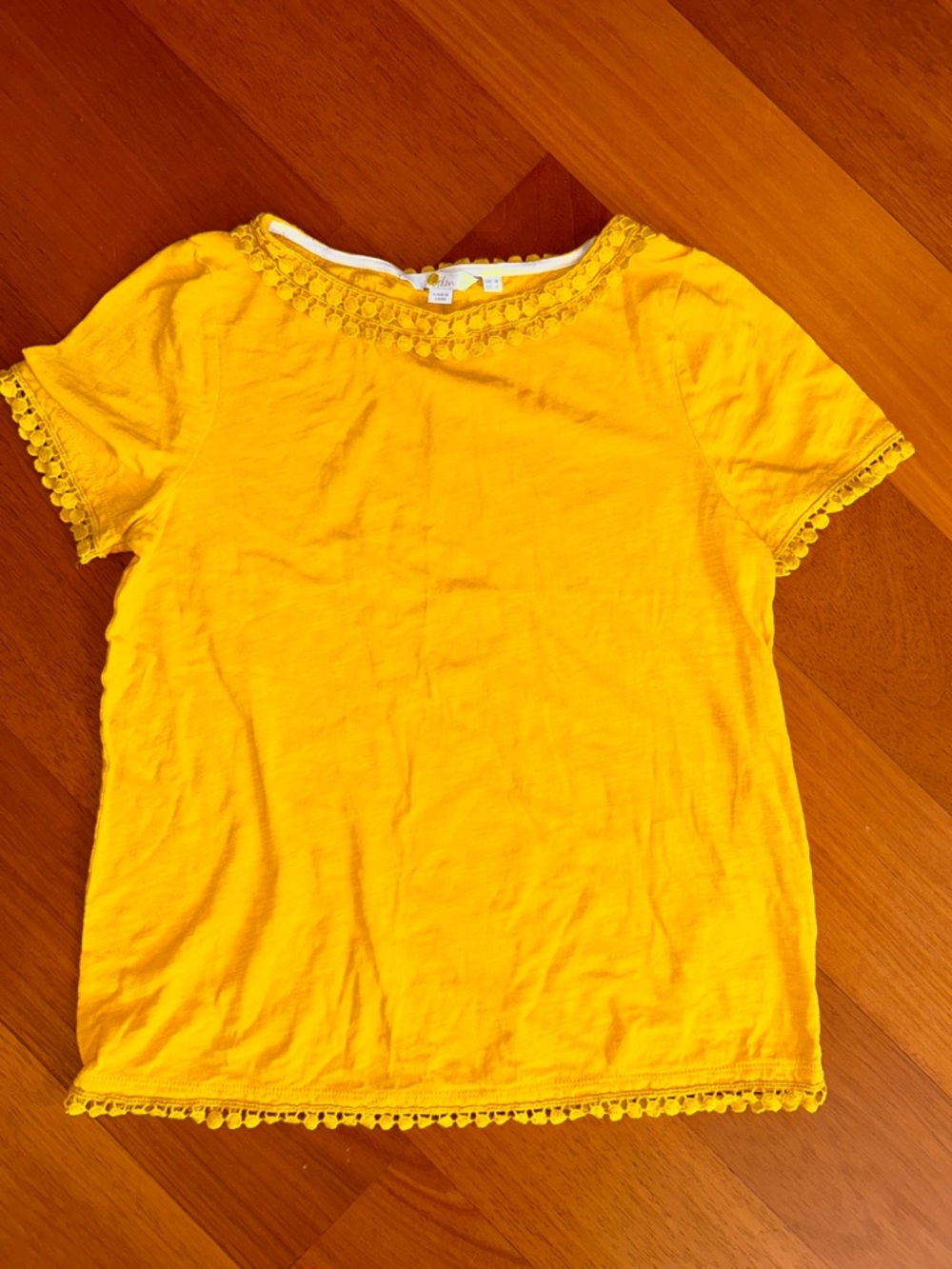 Boden Thelma Yellow Womens Size 4 Embroidered Cotton Short Sleeve Tee T-Shirt
